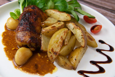 Close-up of food in plate on table