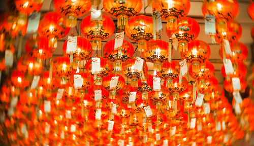 Full frame shot of illuminated lantern hanging in temple