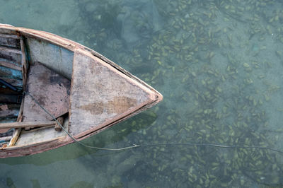 High angle view of abandoned floating on lake