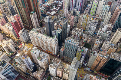 High angle view of modern buildings in city