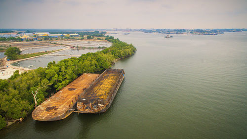 High angle view of boats in sea