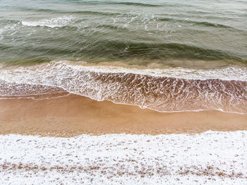 Snow on the beach from above