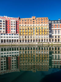 Reflection of buildings in lake against sky