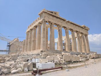 Low angle view of old ruins against clear sky