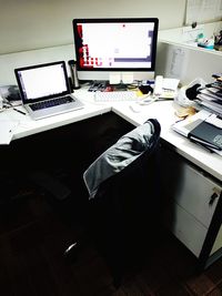 High angle view of working on table