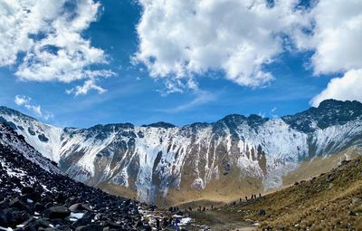 Panoramic view of snowcapped mountains against sky