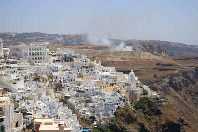 High angle view of townscape against sky in santorini island 