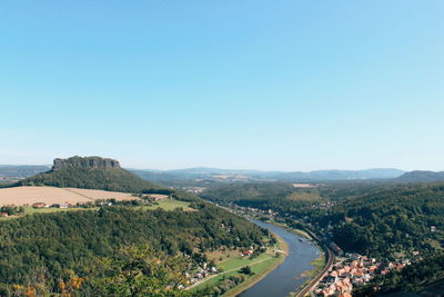 Scenic view of landscape against clear blue sky