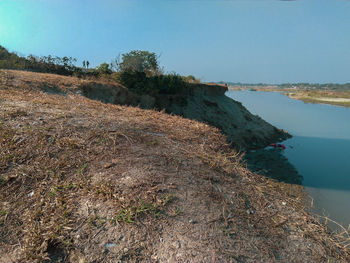 Scenic view of lake against clear sky