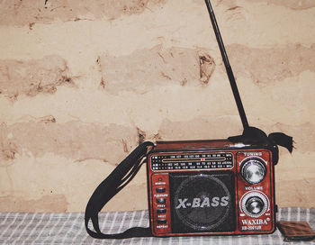 Close-up of telephone on wall