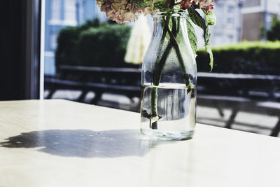 Close-up of flower in glass bottle