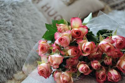 High angle view of rose bouquet