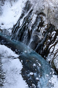 Scenic view of waterfall in winter