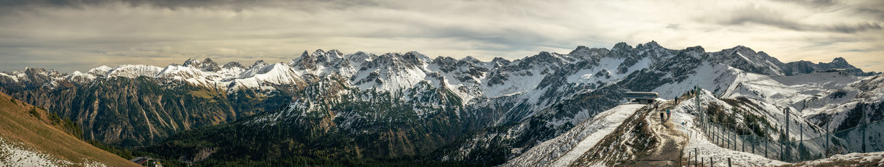 Panoramic view of snowcapped mountains against sky