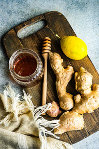 High angle view of food on table