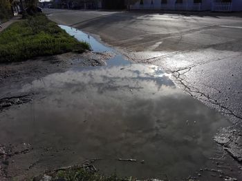 Reflection of puddle on water