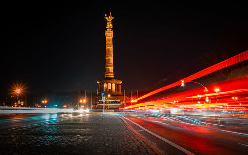 Light trails on tower at night