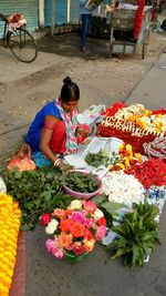 Various flowers at market stall