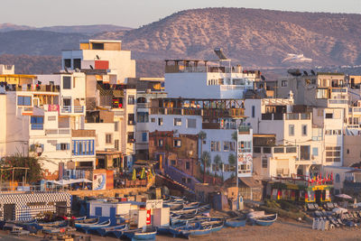 High angle view of buildings in city