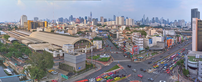 High angle view of street amidst buildings in city