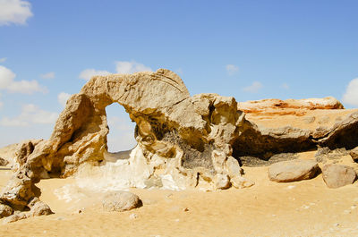 View of rock formations in desert