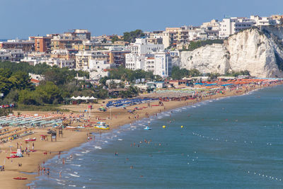 High angle view of beach against buildings