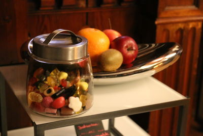 Close-up of fruits in bowl on table