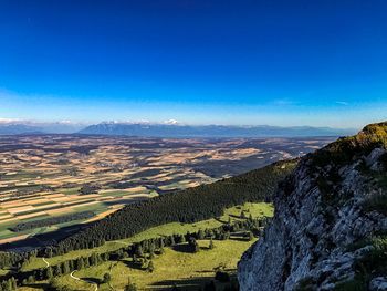 Aerial view of landscape against blue sky