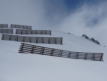 Low angle view of structure against sky during winter