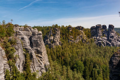 Panoramic view of rock formations on landscape against sky