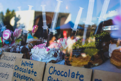 Close-up of text for sale in market