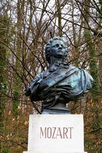 Statue against trees in forest