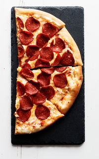 High angle view of pizza on table