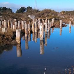 View of built structure in water