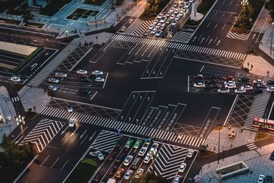 High angle view of illuminated city at night