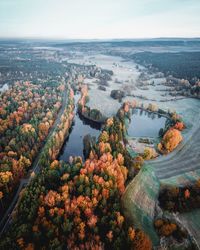 High angle view of plants and sea against sky
