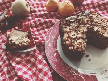 High angle view of breakfast on table