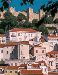 High angle view of buildings in city