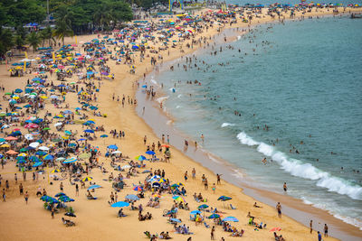 High angle view of people on beach