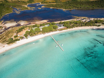 High angle view of boats on beach