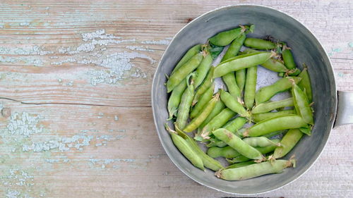 High angle view of vegetables in bowl on table
