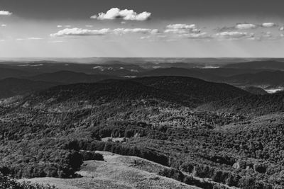 High angle view of landscape against cloudy sky