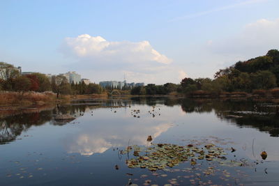 Scenic view of lake against sky