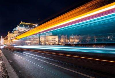 Light trails on road at night