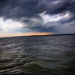 Scenic view of sea against cloudy sky