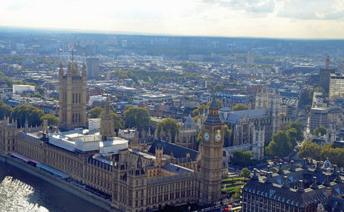 High angle view of buildings in city