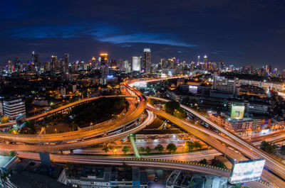 High angle view of elevated road at night