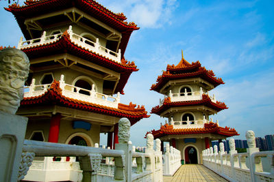 Low angle view of temple building against sky