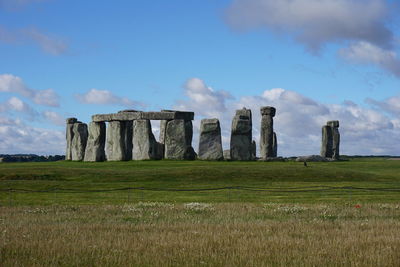 Built structure on landscape against sky