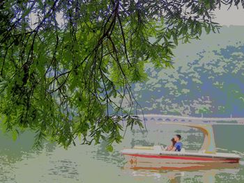 People relaxing in lake